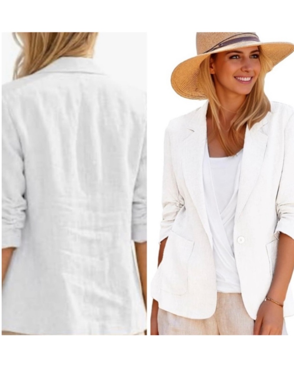 Mina Self Linen Blazer White XL